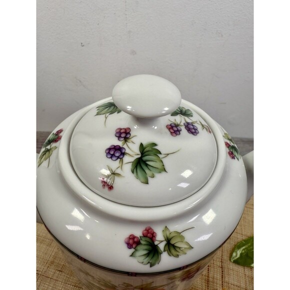 Andrea By Sadek Corona 7” Teapot Pitcher Fruit Design 32 oz Porcelain Japan - Picture 7 of 15